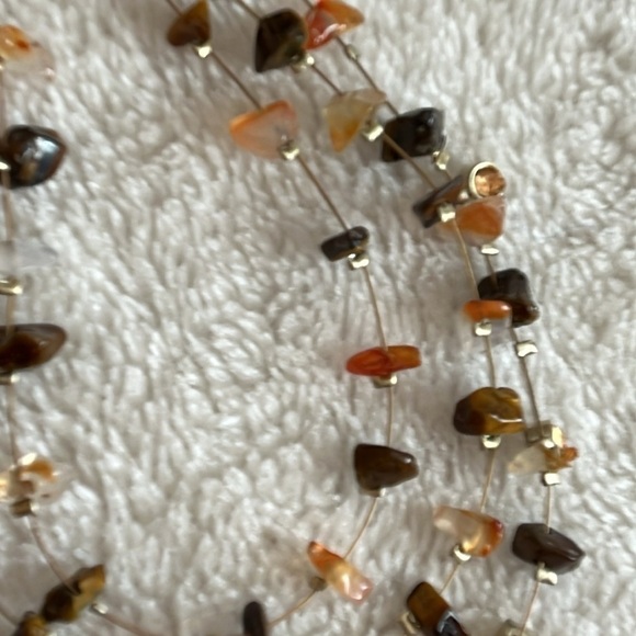 Vintage Silvertone Hand Made Genuine Stone Chips 3 Strands Necklace 16” - Picture 3 of 7